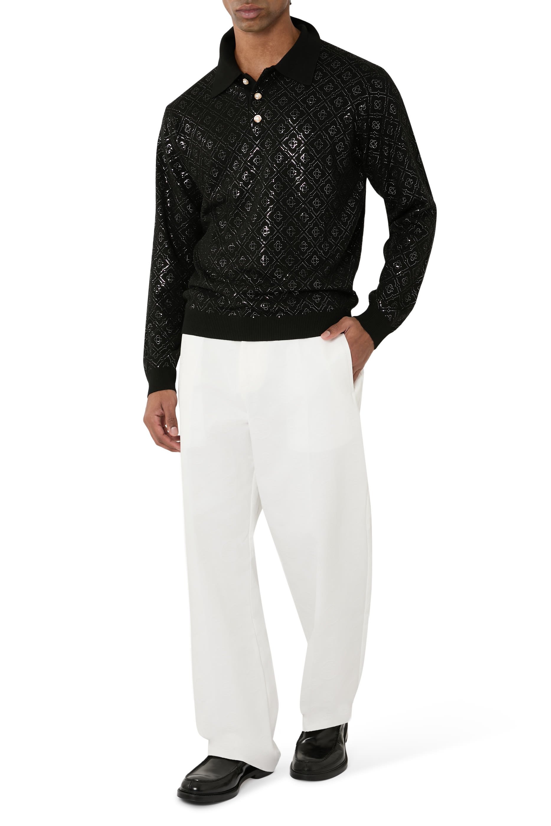 Crystal Monogram Knit Polo Shirt