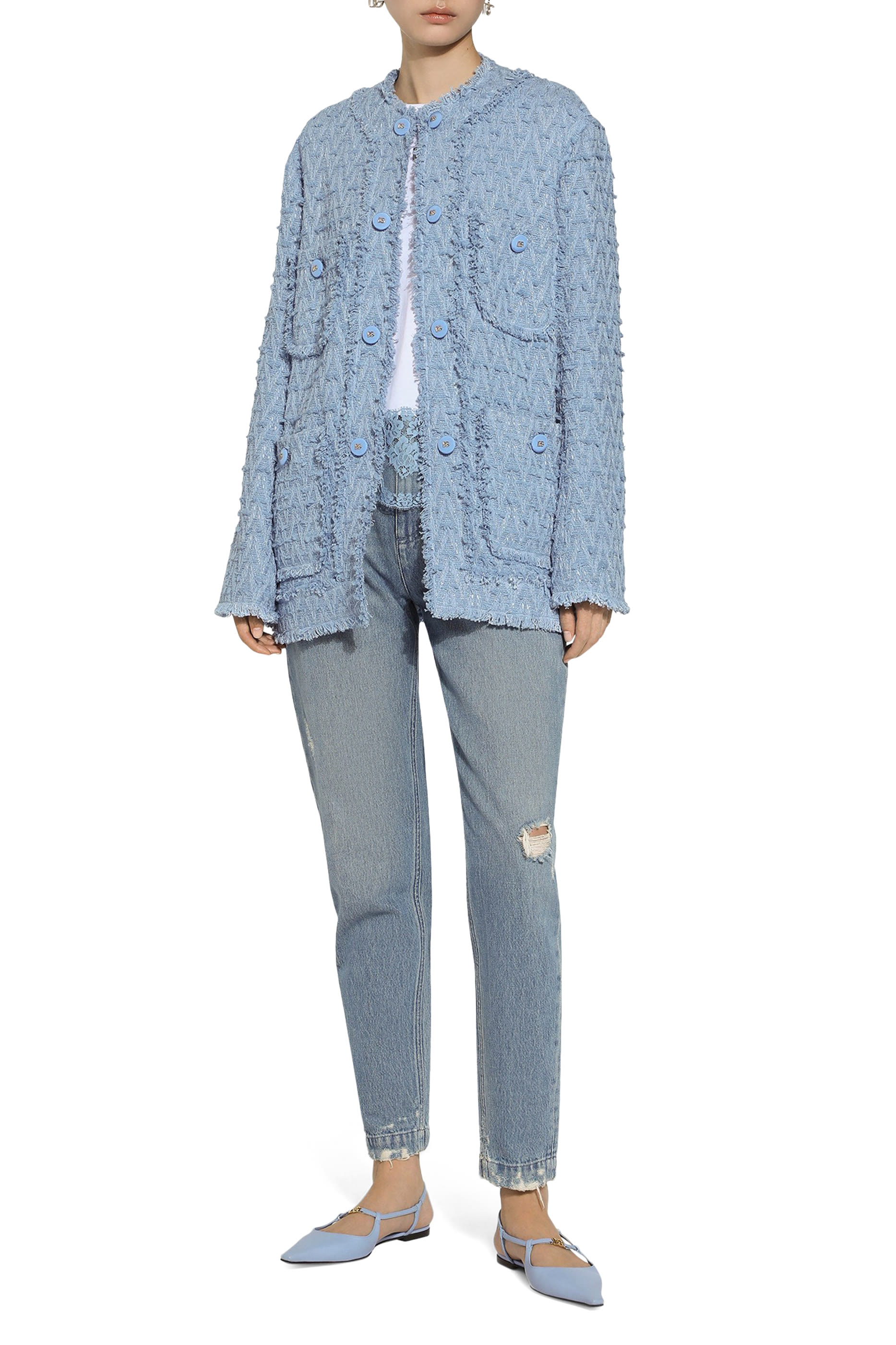 جاكيت بصف أزرار وحياكة مكشكشة قطن