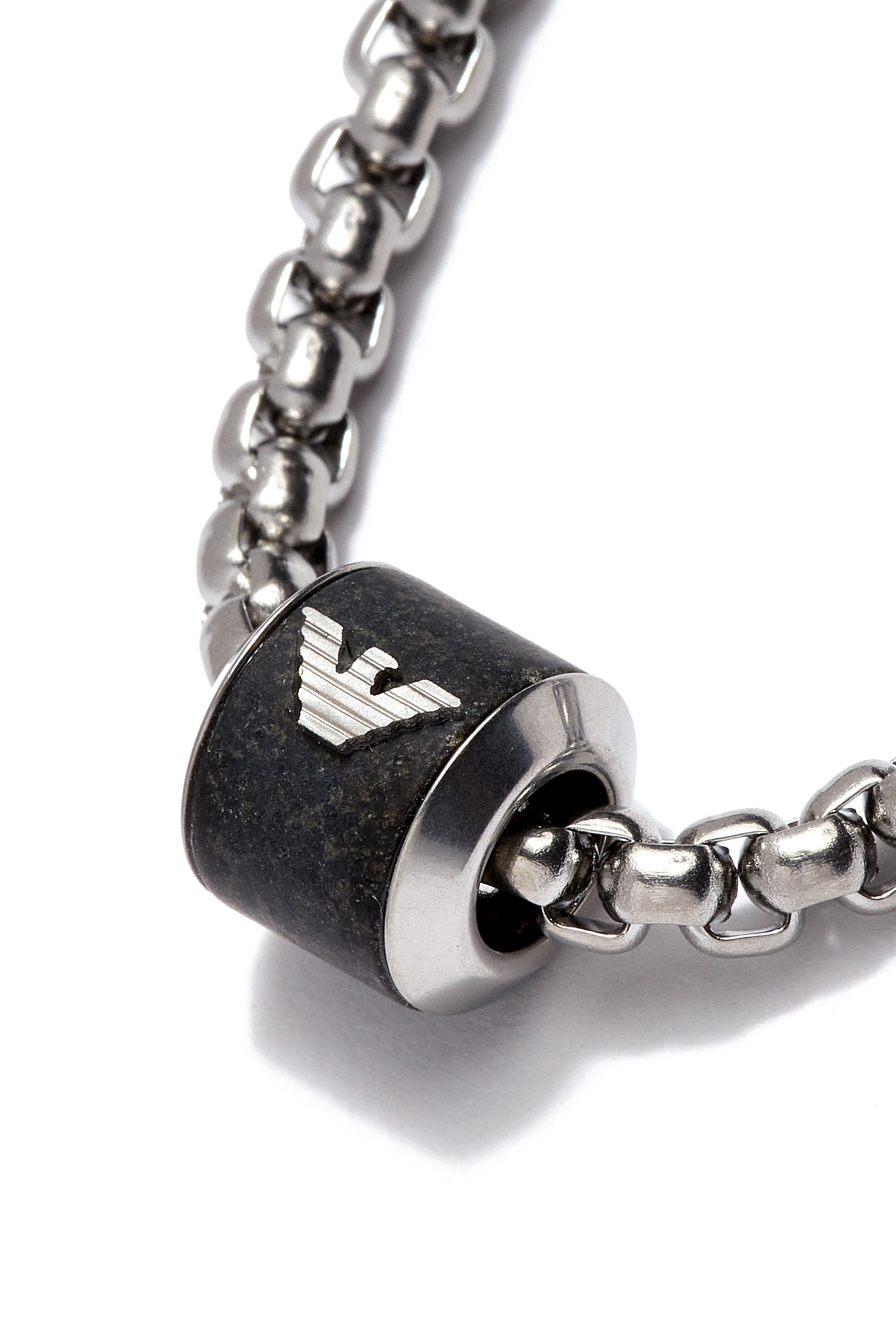 Logo Chain Necklace, Stainless Steel & Black Marble