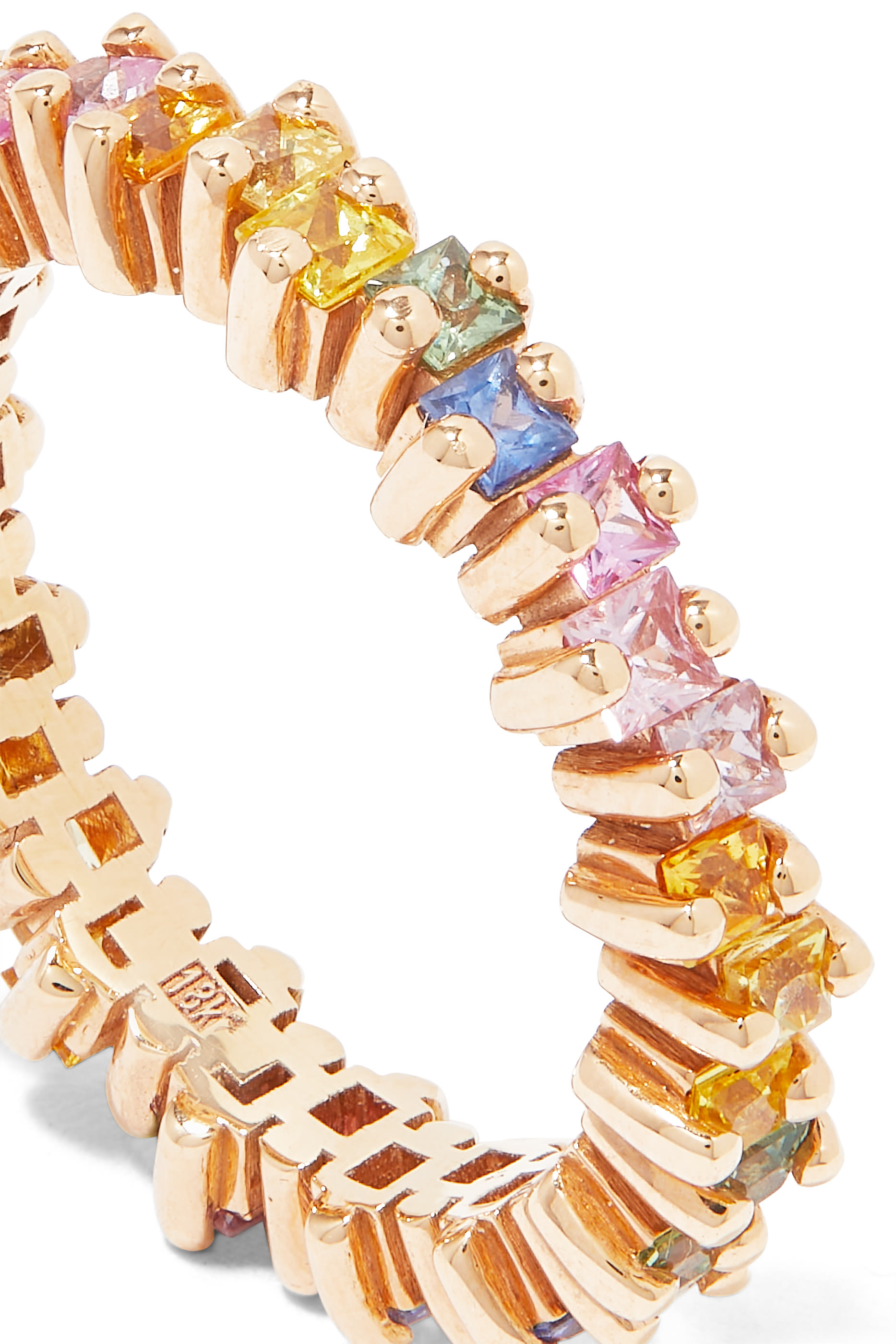 خاتم اتيرنيتي مرصع بياقوت باستيل برنسيس ذهب وردي عيار 18