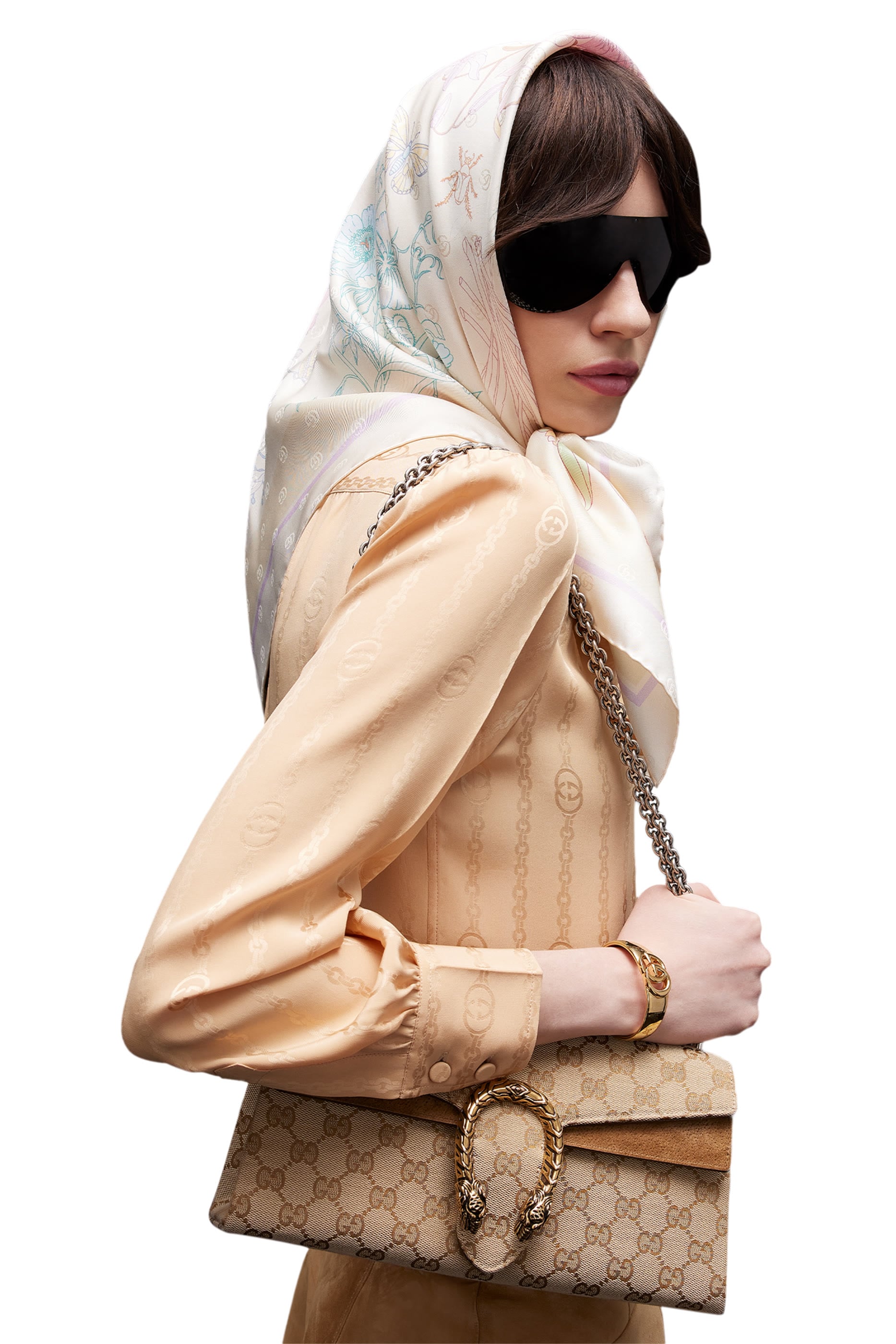 وشاح مربع بنقشة حرفي شعار الماركة حرير جاكار