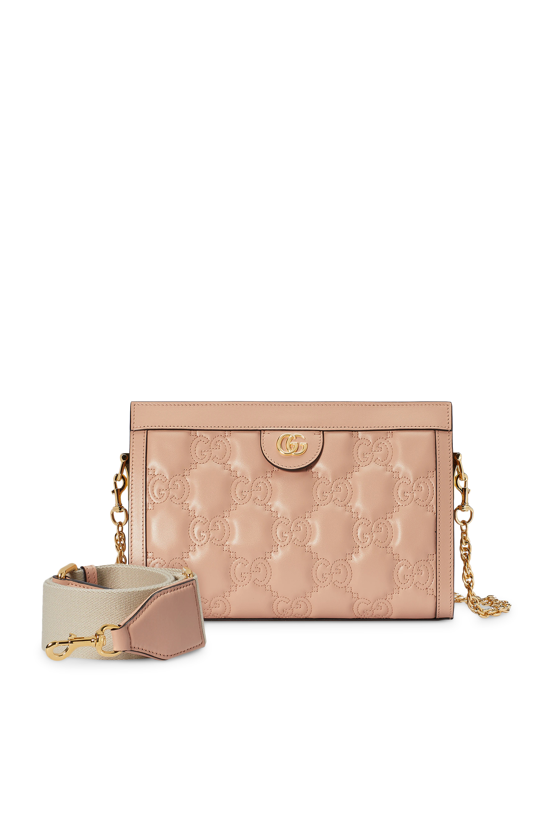 حقيبة صغيرة بسلسلة جلد مبطّن بشعار حرفي الماركة