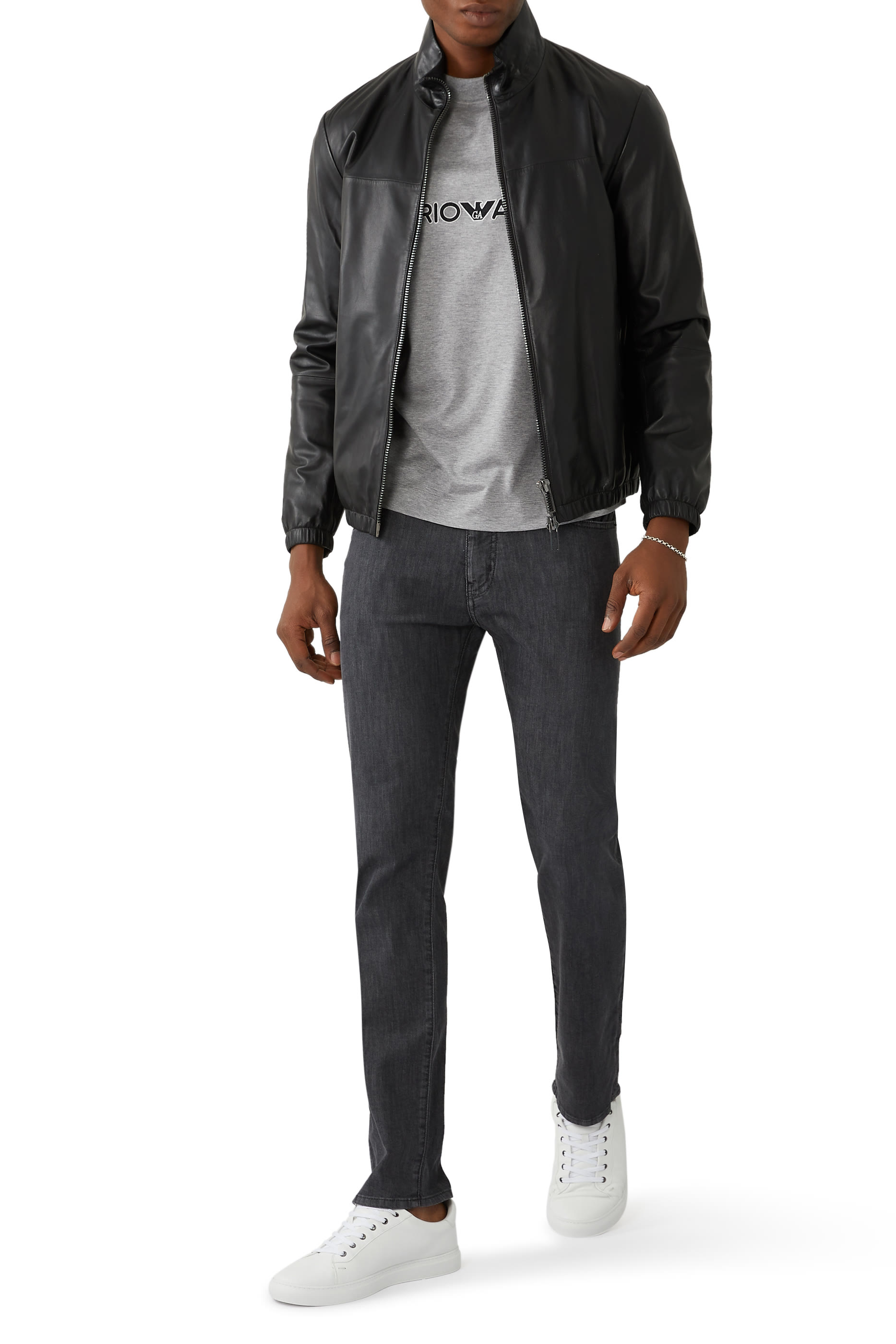 بنطال جينز بنقشة شعار الماركة بحجم صغير دنيم