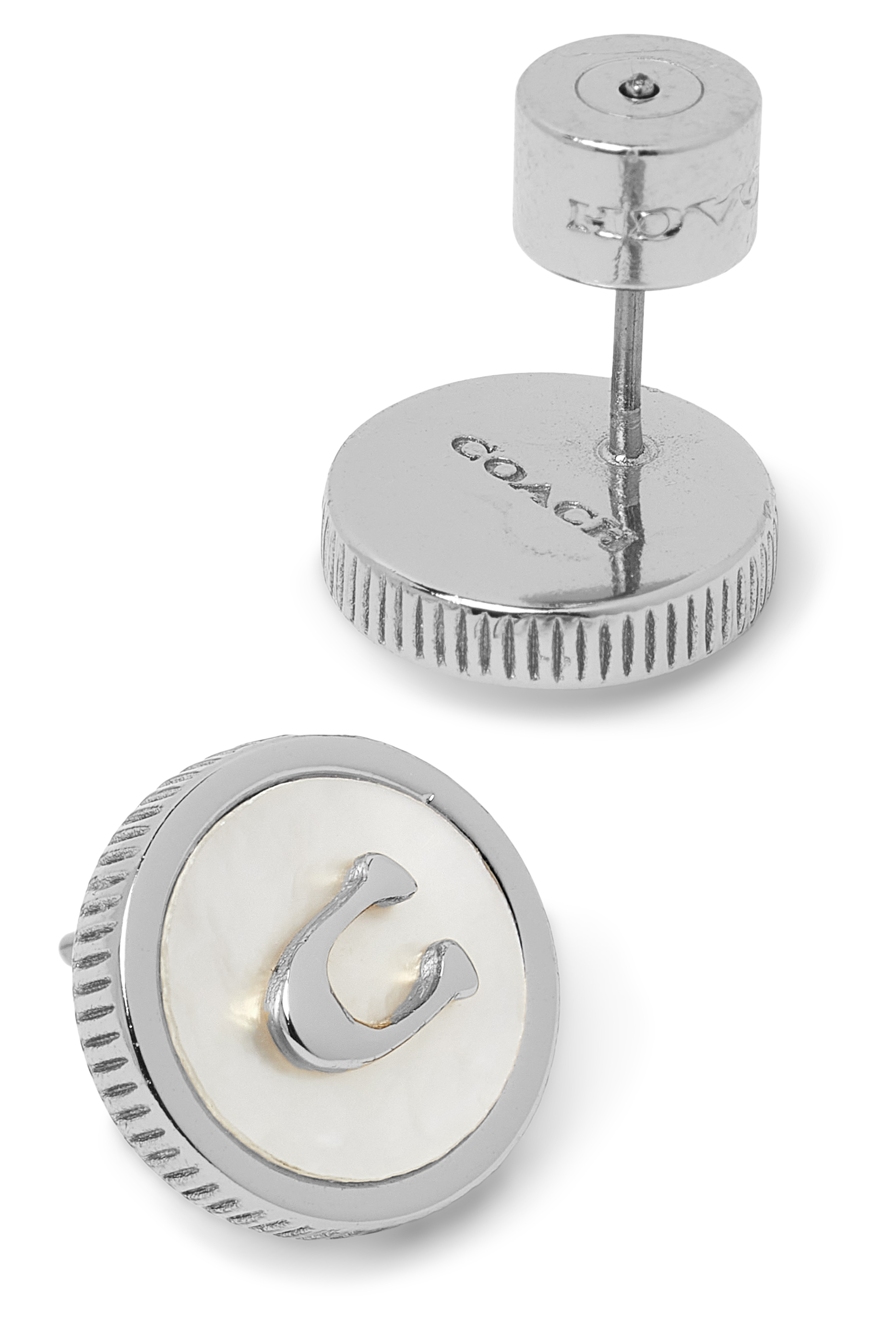 أقراط بتصميم دائري بشعار الماركة عرق لؤلؤ