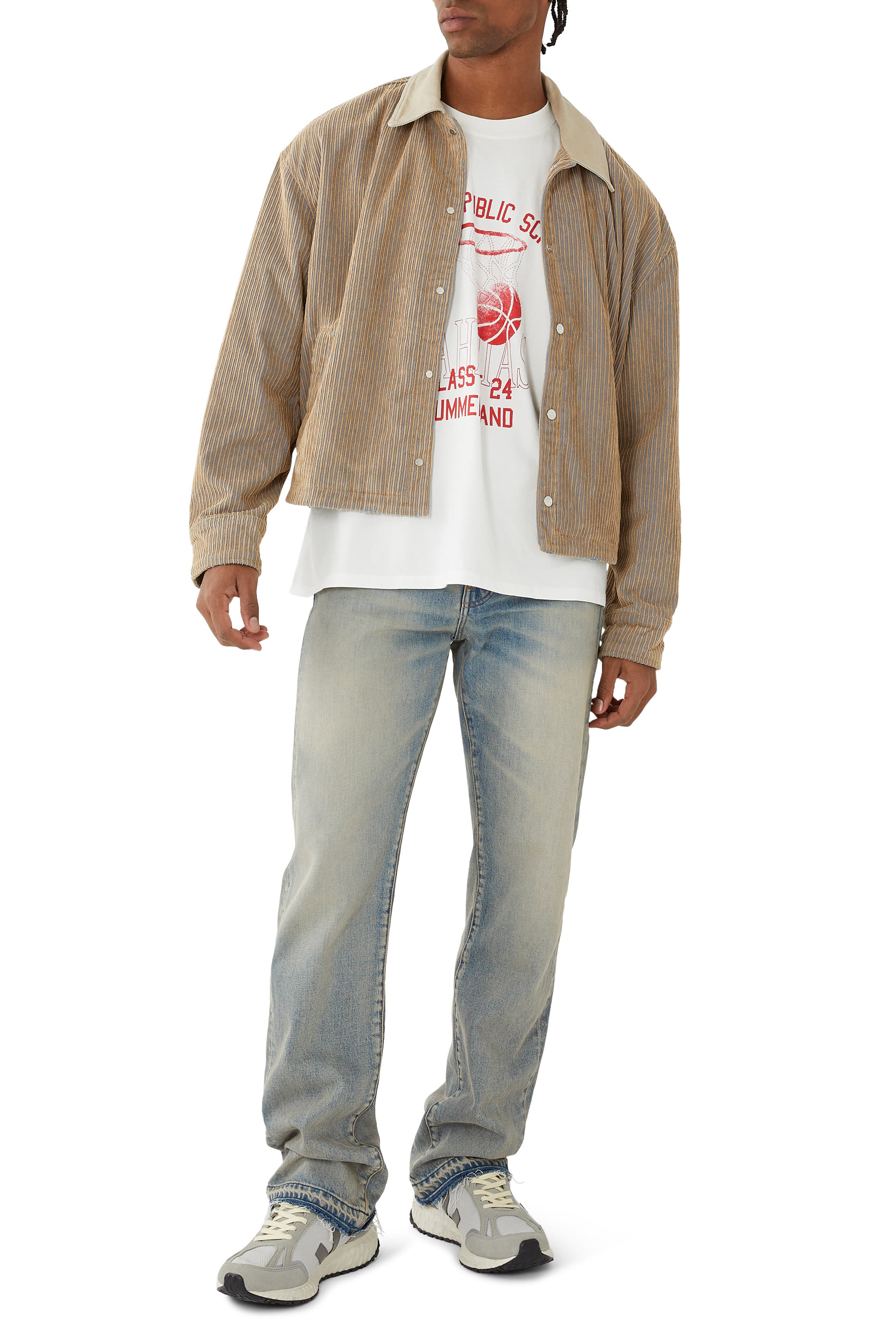 جاكيت بقصة مربعة قماش قطني مخملي مضلع